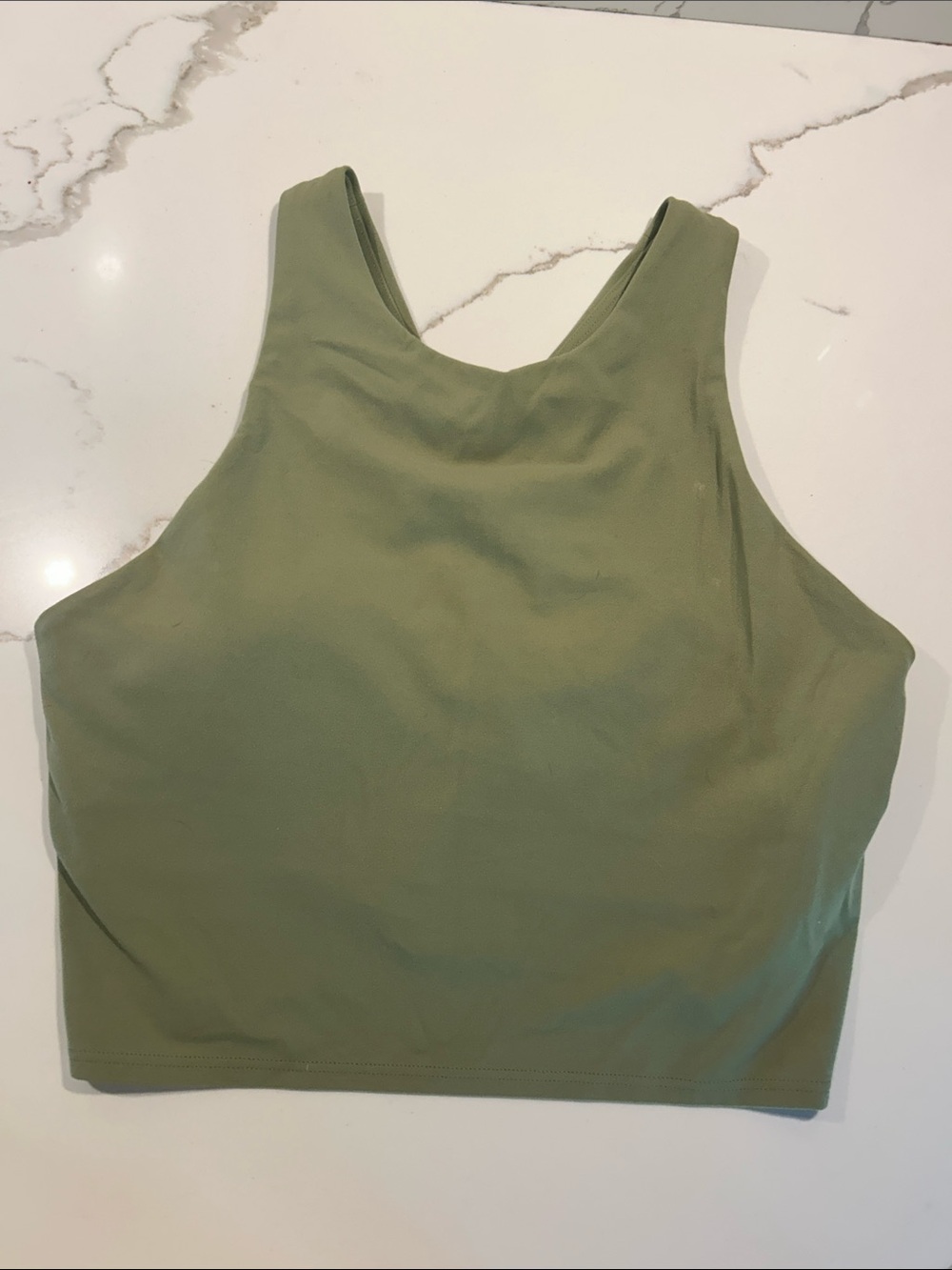 Athleta Sage Green Cropped Athletic Tank Built-In Bra/Cups